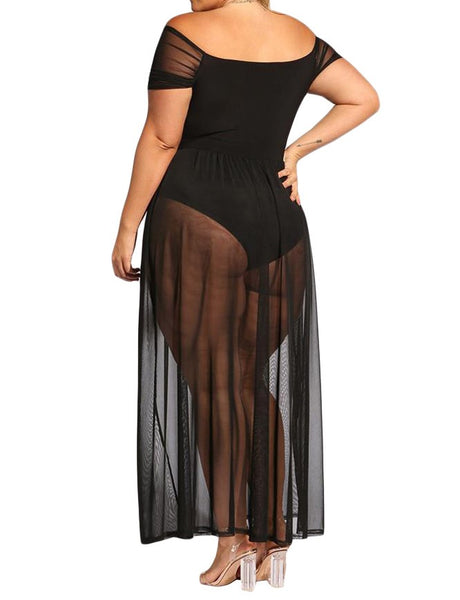 Black Sheer Plus Size Bodysuit Dress - Eccentrik Collections, LLC