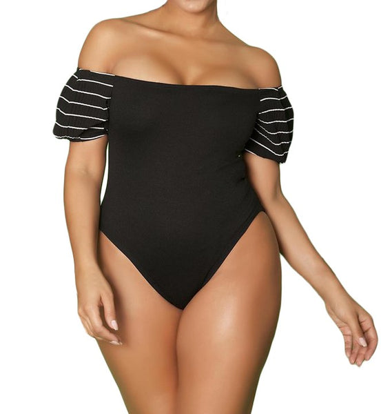 Black Plus Size Off The Shoulder Bodysuit - Eccentrik Collections, LLC