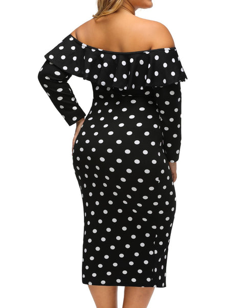 Plus Size Polka Dot Off Shoulder Dress - Eccentrik Collections, LLC
