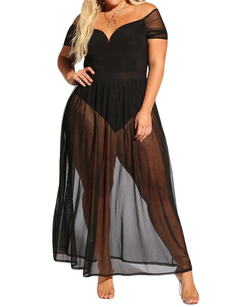 Black Sheer Plus Size Bodysuit Dress - Eccentrik Collections, LLC