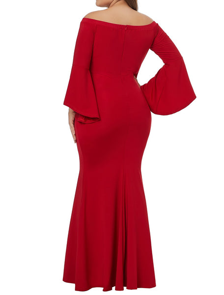 Red Off Shoulder Slit Plus Size Dress - Eccentrik Collections, LLC