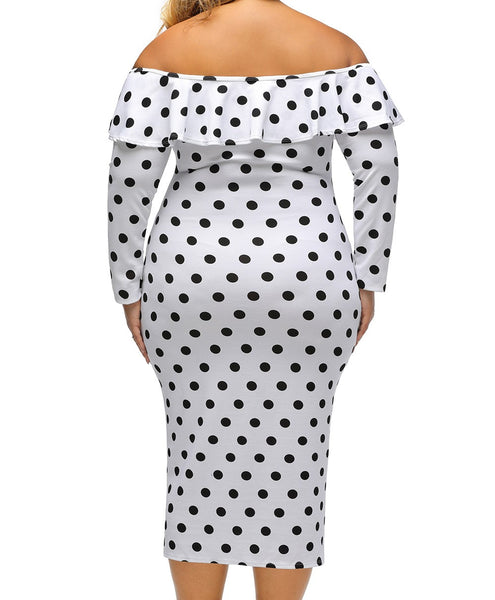 White Polka Dot Ruffle Off-Shoulder Dress - Eccentrik Collections, LLC