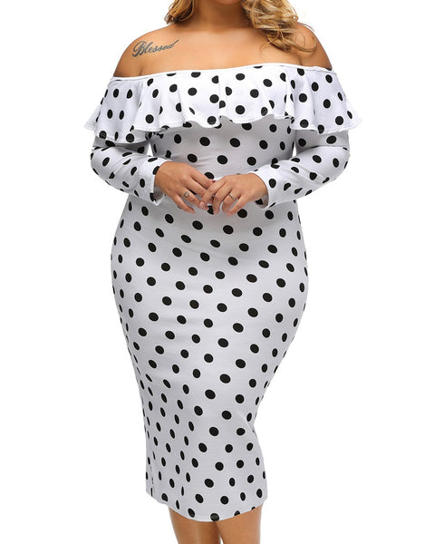 White Polka Dot Ruffle Off-Shoulder Dress - Eccentrik Collections, LLC