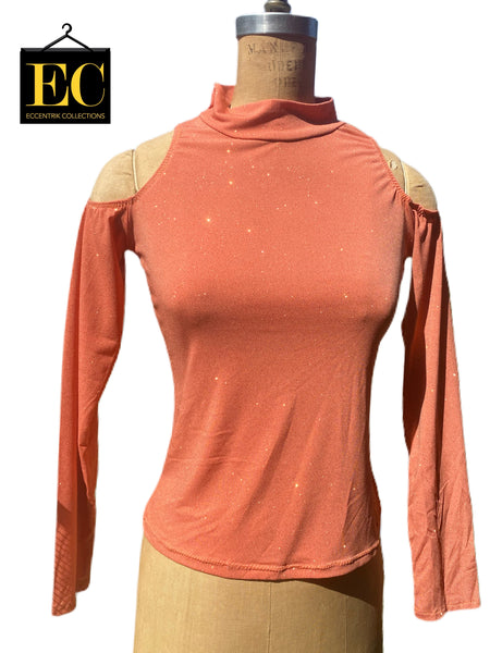 Peach Shimmer Cold Shoulder Top - Eccentrik Collections, LLC
