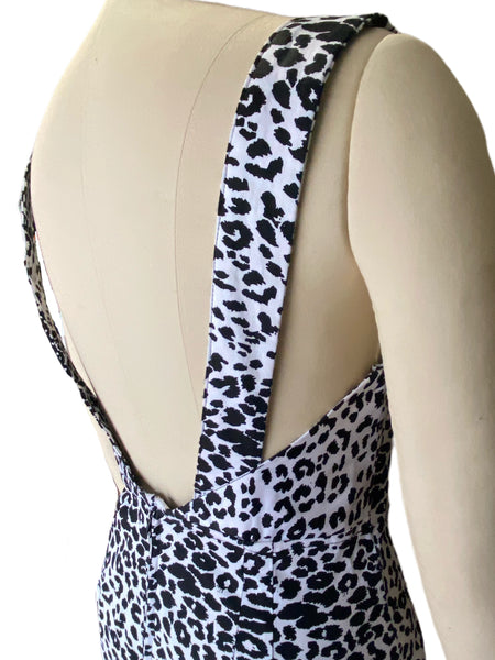 Black & White Leopard Print Plunging Neckline Dress - Eccentrik Collections, LLC