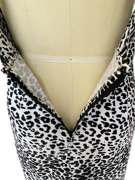 Black & White Leopard Print Plunging Neckline Dress - Eccentrik Collections, LLC