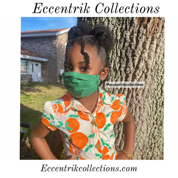 Kids Green Pleated Washable Face Mask - Eccentrik Collections, LLC