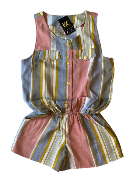 Stripe Handmade Linen Romper - Eccentrik Collections, LLC