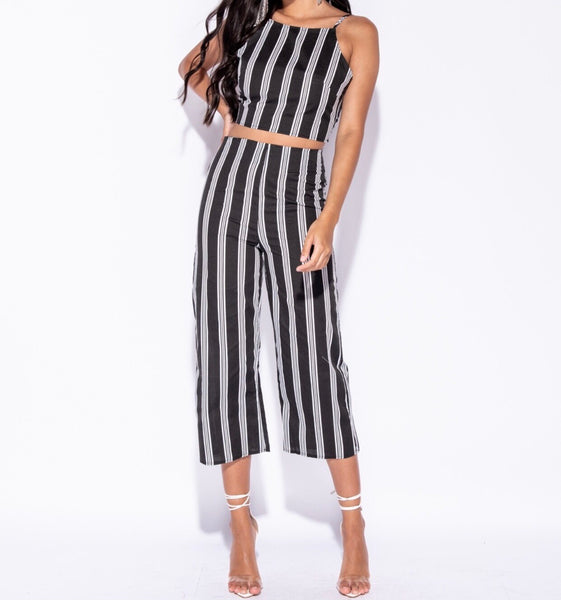 Stripe Crop Top Pant Set - Eccentrik Collections, LLC