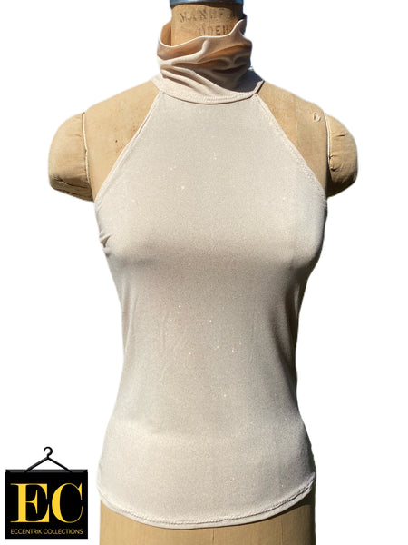 Ivory Shimmer High Neck Handmade Top - Eccentrik Collections, LLC