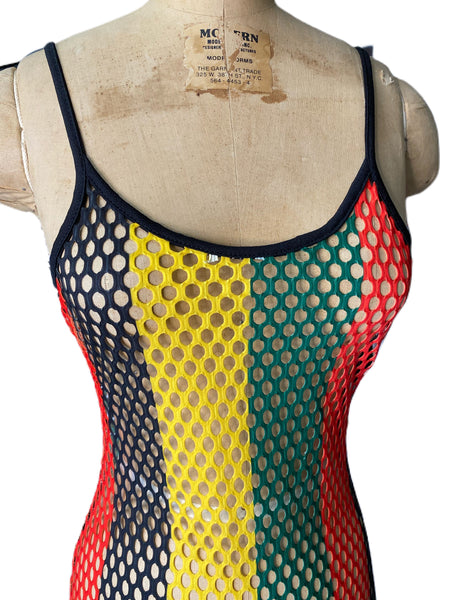Red Yellow and Green Fishnet Maxi Dress - Eccentrik Collections, LLC