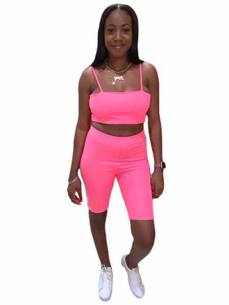 Neon Pink Two Piece Biker Set - Eccentrik Collections, LLC