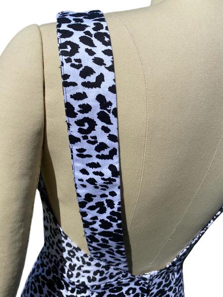 Black & White Leopard Print Plunging Neckline Dress - Eccentrik Collections, LLC