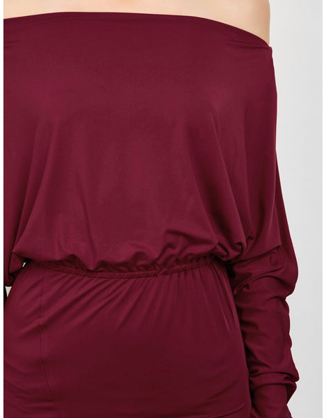 Burgundy Off Shoulder Mini Dress - Eccentrik Collections, LLC