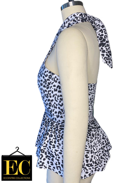 Black & White Leopard Print Halter Back Top - Eccentrik Collections, LLC