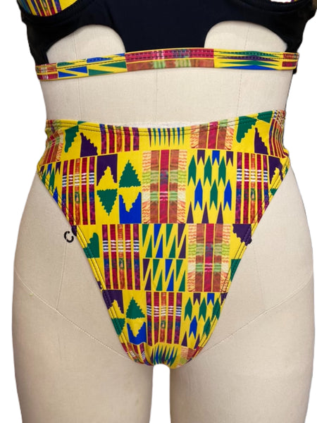 Yellow African Print Cut out High Waist Swimsuit - Eccentrik Collections, LLC