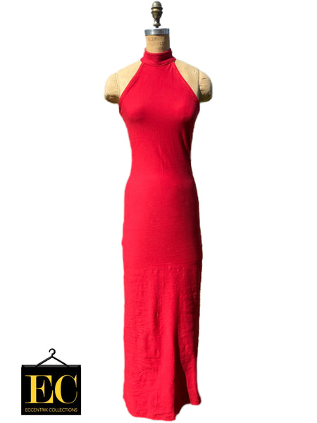 Red Mock Neck Bodycon Maxi Dress - Eccentrik Collections, LLC