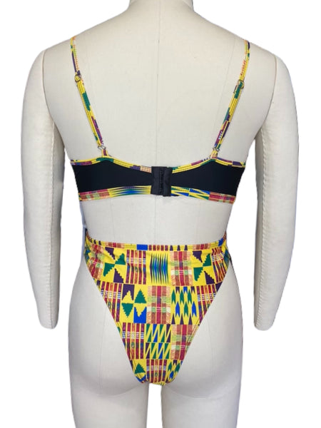 Yellow African Print Cut out High Waist Swimsuit - Eccentrik Collections, LLC