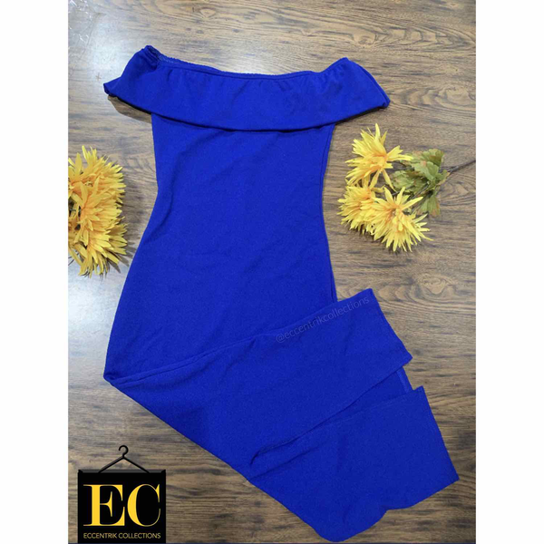 Royal Blue Bardot Bodycon Midi Dress - Eccentrik Collections, LLC