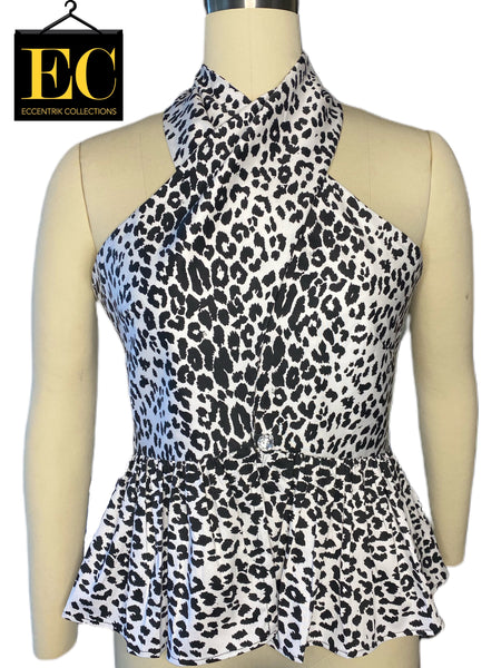 Black & White Leopard Print Halter Back Top - Eccentrik Collections, LLC