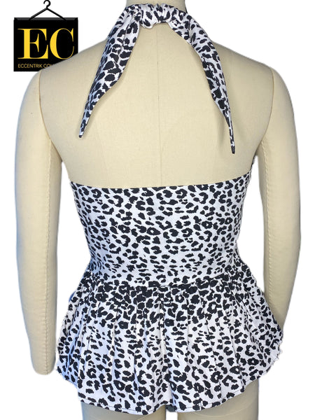 Black & White Leopard Print Halter Back Top - Eccentrik Collections, LLC