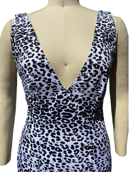 Black & White Leopard Print Plunging Neckline Dress - Eccentrik Collections, LLC