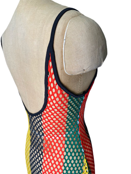 Red Yellow and Green Fishnet Maxi Dress - Eccentrik Collections, LLC
