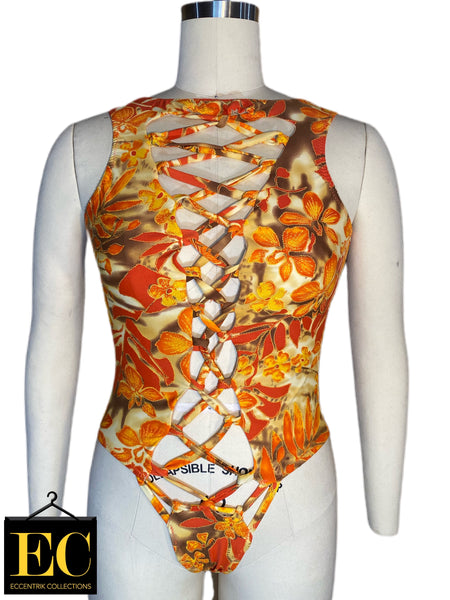Orange Cut Out One Piece Swimsuit - Eccentrik Collections, LLC