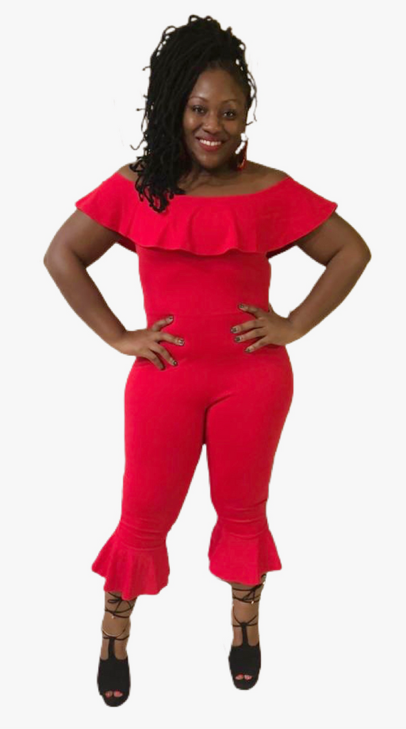 Red Frill Off Shoulder Jumpsuit - Eccentrik Collections, LLC