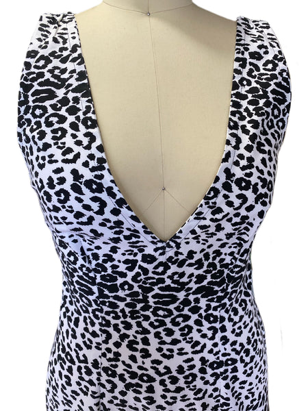 Black & White Leopard Print Plunging Neckline Dress - Eccentrik Collections, LLC