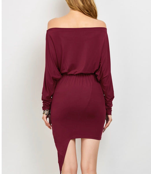 Burgundy Off Shoulder Mini Dress - Eccentrik Collections, LLC