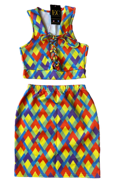 Multi Colored Two Piece Skirt Set - Eccentrik Collections, LLC