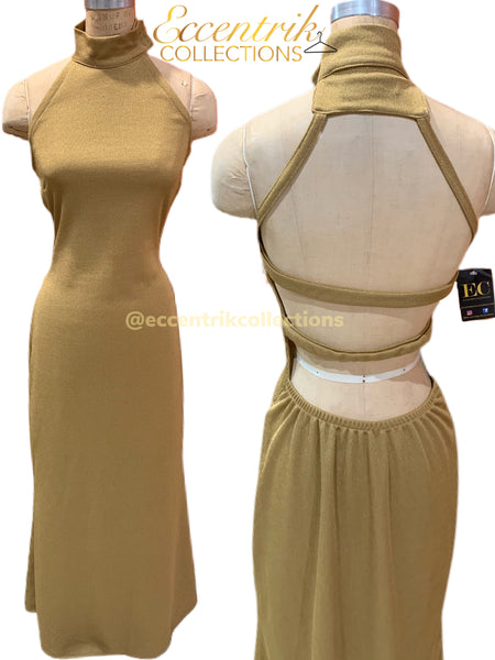 Gold Handmade Cut Out Maxi Dress - Eccentrik Collections, LLC