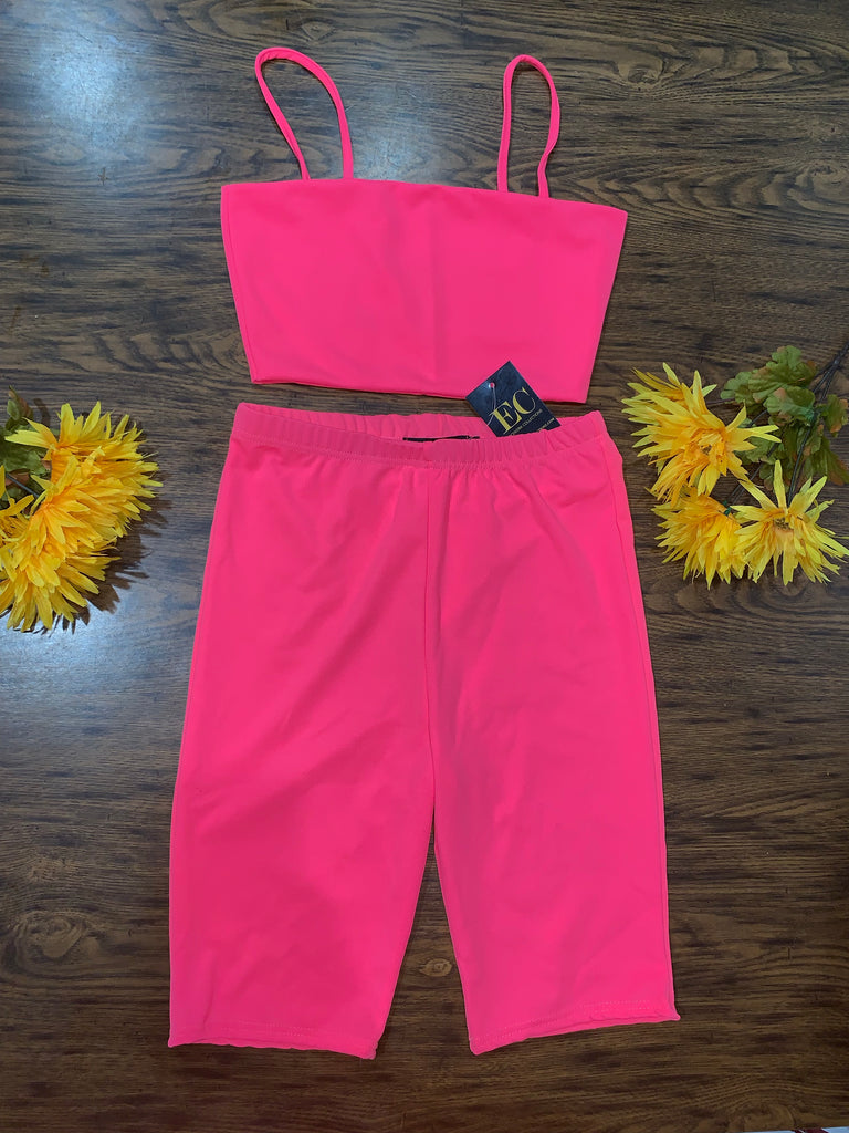 Neon Pink Two Piece Biker Set - Eccentrik Collections, LLC