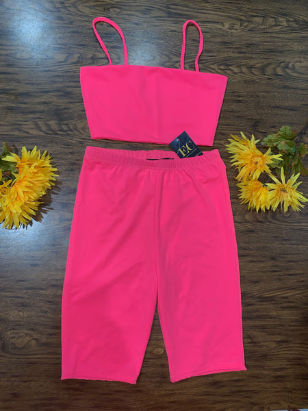 Neon Pink Two Piece Biker Set - Eccentrik Collections, LLC