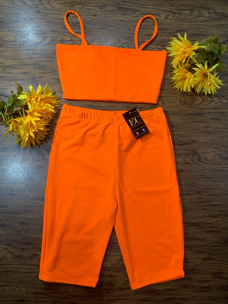 Neon Orange Two Piece Biker Set - Eccentrik Collections, LLC