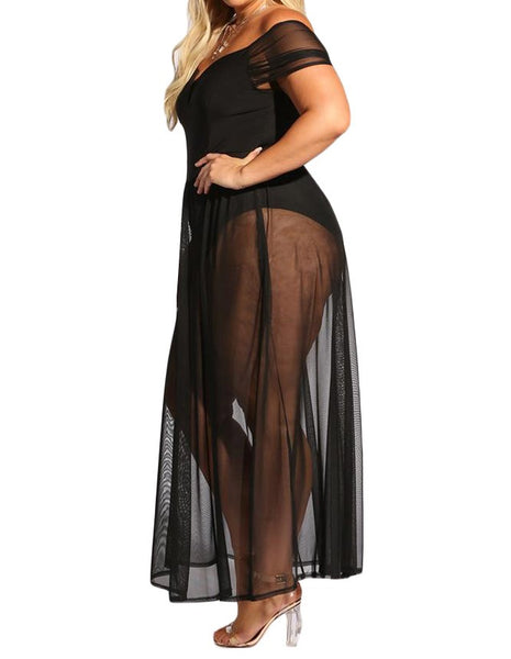 Black Sheer Plus Size Bodysuit Dress - Eccentrik Collections, LLC 