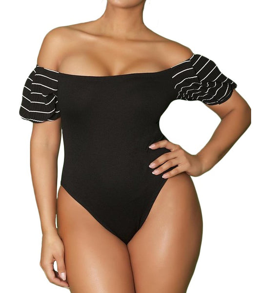 Black Plus Size Off The Shoulder Bodysuit - Eccentrik Collections, LLC 