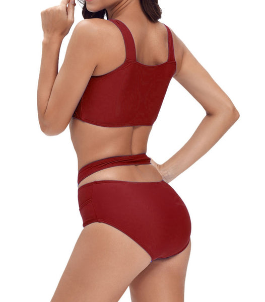 Burgundy Strap High Waist Bikini Set - Eccentrik Collections, LLC 
