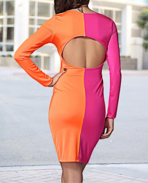 Pink Orange Open Front Bodycon Dress - Eccentrik Collections, LLC 