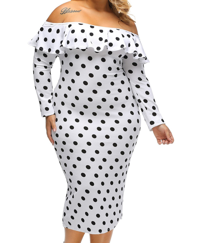 White Polka Dot Ruffle Off-Shoulder Dress - Eccentrik Collections, LLC 