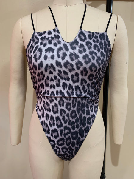 Double Strap Leopard Thong Print Bodysuit - Eccentrik Collections, LLC 