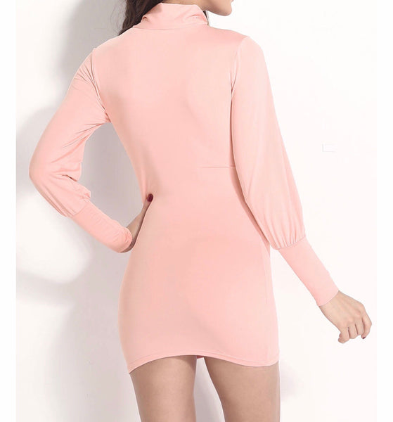 Pink Long Sleeve Mini Dress - Eccentrik Collections, LLC 