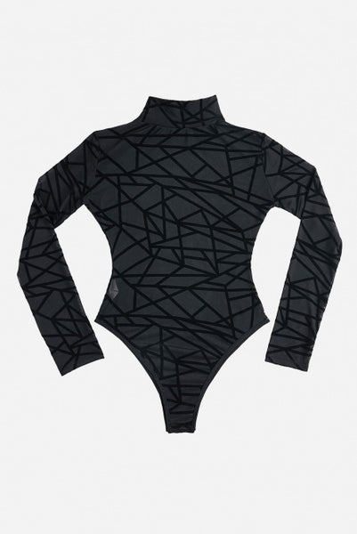 Black Sheer Geometric Bodysuit - Eccentrik Collections, LLC 