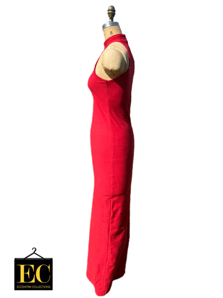 Red Mock Neck Bodycon Maxi Dress - Eccentrik Collections, LLC 