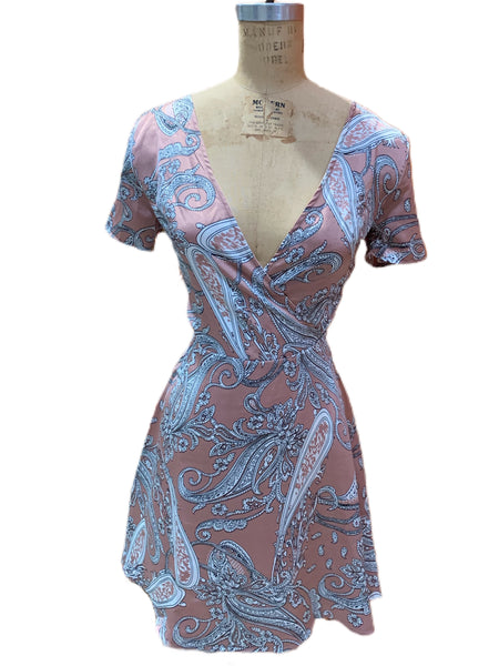 Satin Printed Short Sleeve Mini Dress - Eccentrik Collections, LLC 