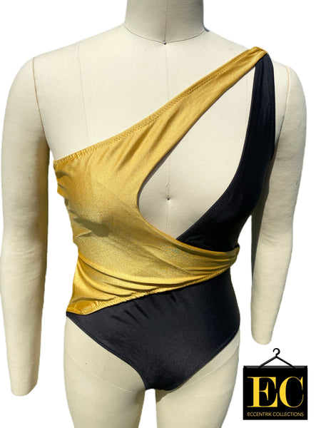 Black & Gold One Shoulder Swimsuit - Eccentrik Collections, LLC 