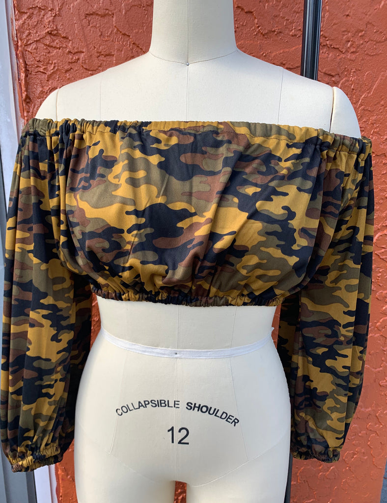 Camouflage Long Sleeve Crop Top (Handmade) - Eccentrik Collections, LLC 