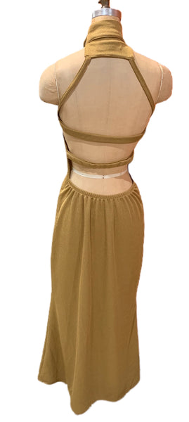 Gold Handmade Cut Out Maxi Dress - Eccentrik Collections, LLC 