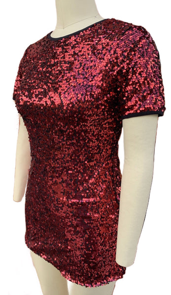 Red Short Sleeve Sequin Dress - Eccentrik Collections, LLC 